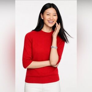 Talbots 100% Cashmere Sweater Sz M Red 3/4 Short Sleeves Crewneck Preppy Luxury